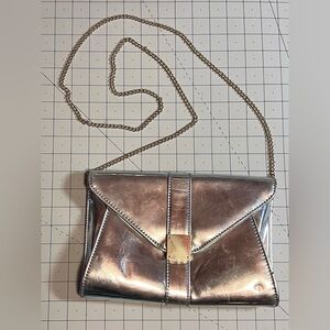Orange Caramel Silver Metallic Chain Shoulder Bag